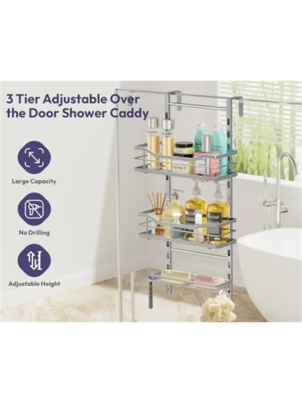 Over Door Shower Caddy 3 Tier Stainless Hanging Bathroom Organizer Rust Proof